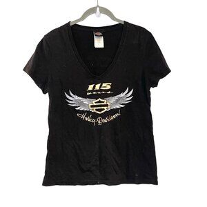 Harley-Davidson 115 Years Black Baby Tee T-Shirt‎ Virginia Beach Angel Wings M